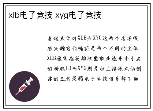 xlb电子竞技 xyg电子竞技